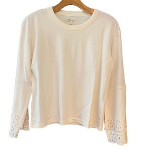 Madewell Sz XS Beige Tiered Eyelet Statement Long Sleeves Soft Cotton T-Shirt